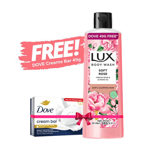 Lux Soft French Rose & Almond Oil Body Wash 245ml - UBL (Get 1 Free Dove Cream Bar 49g)
