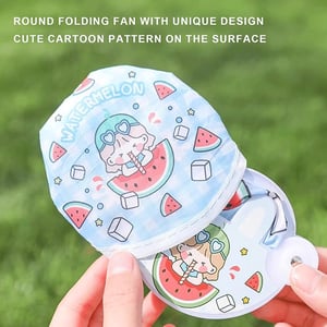 Folding Round Handheld Fan - Blue Watermelon