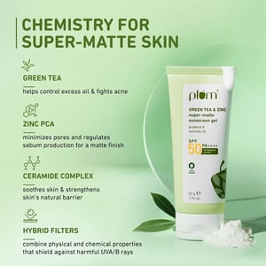 Plum Green Tea & Zinc Super Matte Gel Sunscreen 50gm - SPF 50 PA++++ •