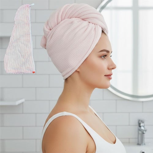 Ultra Soft Hair Wrap & Fleece Bath Towel - Light Baby Pink