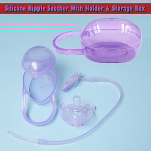 Silicone Nipple Soother With Holder & Storage Box - Purple
