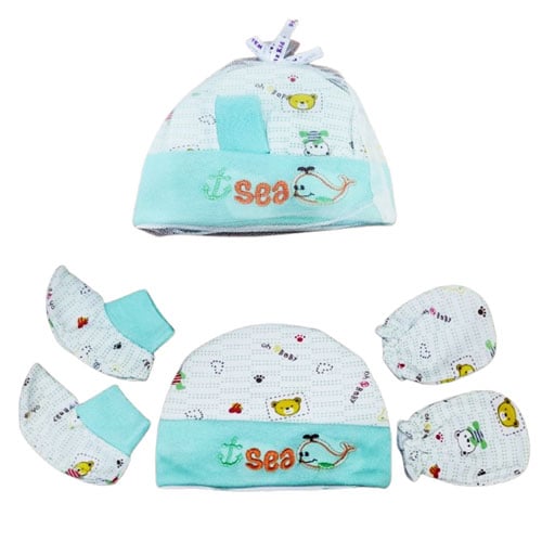 Whiz Kid Cap Hand Gloves Socks Set - Teal