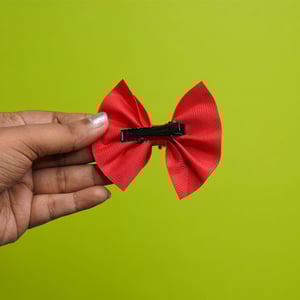 Velvet Bow Shape Hair Clip With Stone - Red