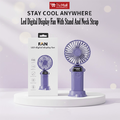 Led Digital Display Fan With Stand And Neck Strap - A18 •