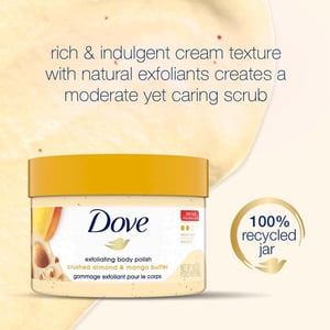 Dove Crushed Almond And Mango Butter  Exfoliating Body Polish 298g •