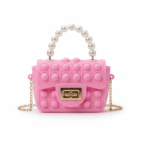 Pearl Handle Silicone Pop-It Bag For Baby Girl - Pink