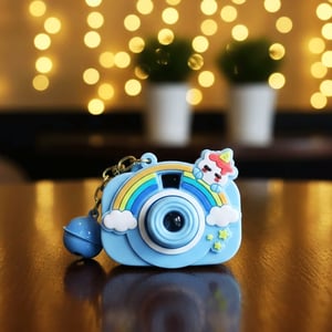 Cute Camera Keychain With Rattle - Blue