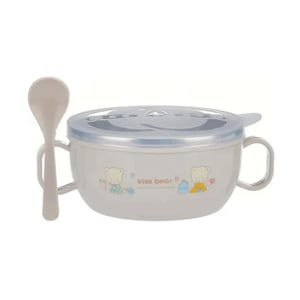 Kiss Bear Stainless Steel Insulated Baby Feeding Bowl Set - Light Brown
