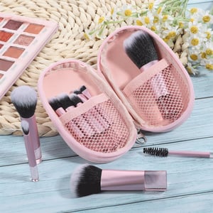 10pcs Premium Mini Makeup Brush Set With Zip Pouch - Pink
