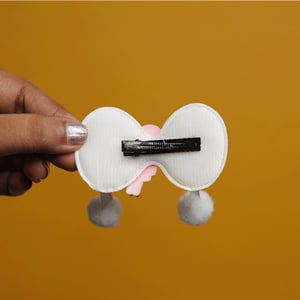 Shiny Bow Shape Pompom Hair Clip - White