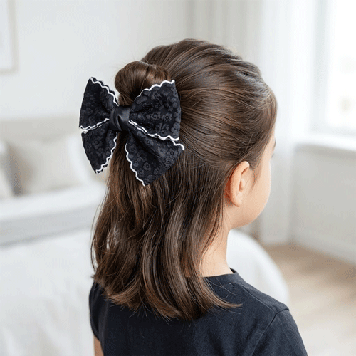 Layered Grosgrain Fabric Bow - Black