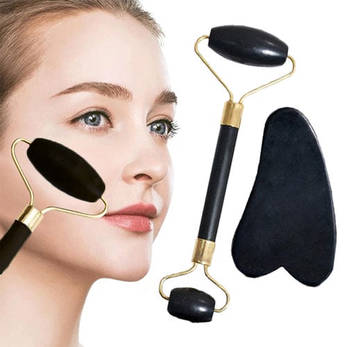 Daily Facial Massage Roller With Gua Sha - Black