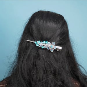 Flower Shape Rhinestone Hair Clip - Ocean