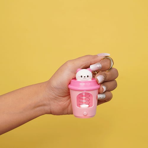 Spring Head Pop Up With Light Keyring -  Pink Cat