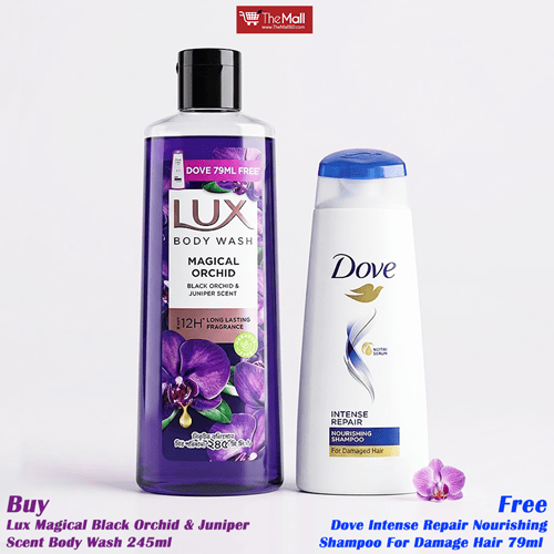 Lux Magical Black Orchid & Juniper Scent Body Wash 245ml (Get Dove Intense Repair Nourishing Shampoo For Damage Hair 79ml Free)