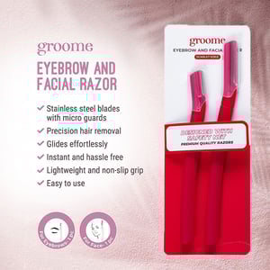 Groome Eyebrow And Facial Razor 2pcs - Red