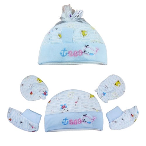 Whiz Kid Cap Hand Gloves Socks Set - Baby Blue