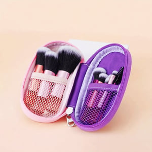 10pcs Premium Mini Makeup Brush Set With Zip Pouch - Pink Purple