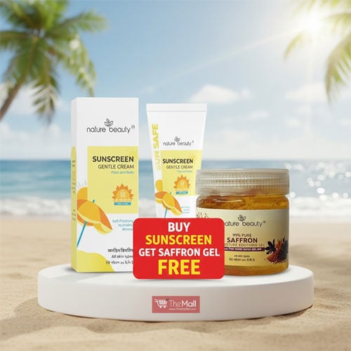 Nature Beauty Sunscreen Gentle Cream 50ml - SPF 50 PA+++ (Get Nature Beauty 99% Pure Saffron Moisture Soothing Gel 130ml Free)