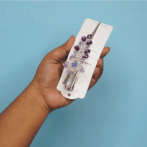 Flower Shape Rhinestone Hair Clip - Purple