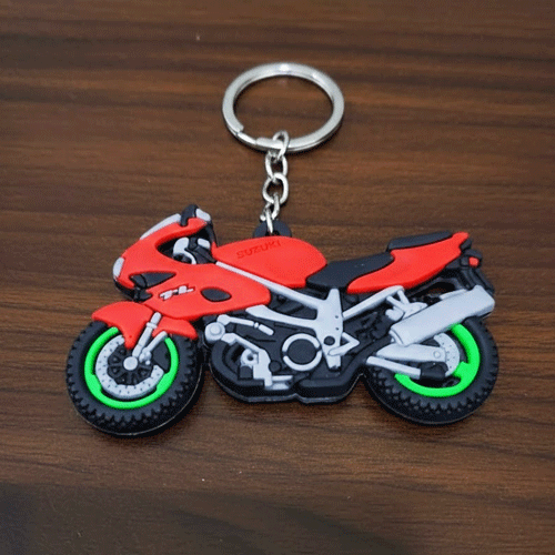 Motorcycle Rubber Silicone Keychain - Red