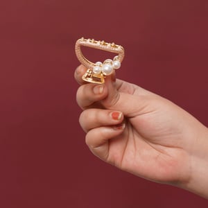 Dior Style Metal Hair Clip With Pearls - Bronze