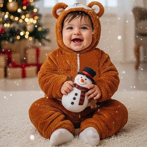 Winter Teddy Romper For Baby - Brown Medium
