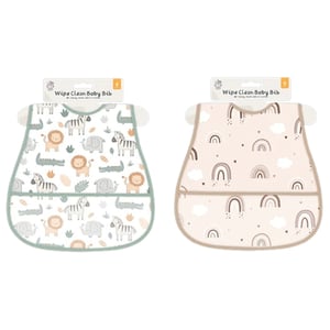 123 Baby Wipe Clean Baby Bibs - Animal 6m+