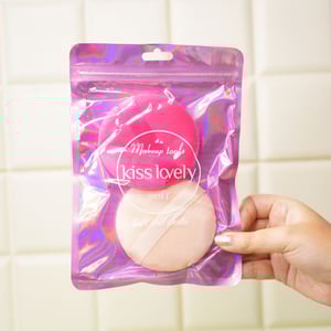 Kiss Lovely 2pcs Soft Makeup Puff Set - Hot Pink & Beige