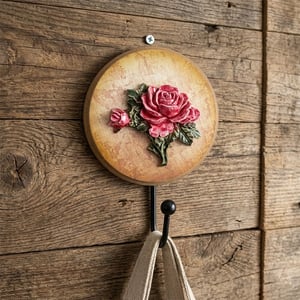 Vintage Wooden Rose Wall Hook •