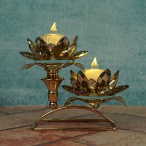 Candle Holder Crystal Glass Flower Decoration