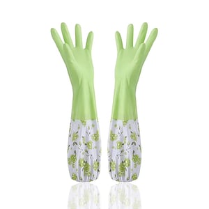 Disposable Rubber Hand Gloves With Floral Print - Bright Green