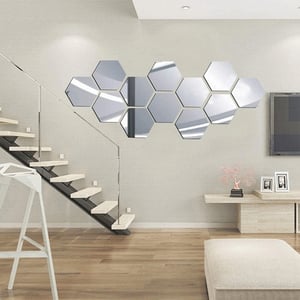 Hexagon Mirror Glass Wall Sticker 12pcs
