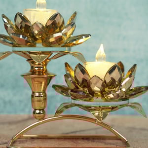 Candle Holder Crystal Glass Flower Decoration