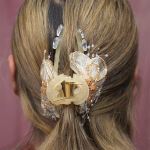 Large Size Hair Clip For Women - Cream & Gold
