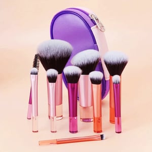 10pcs Premium Mini Makeup Brush Set With Zip Pouch - Pink Purple