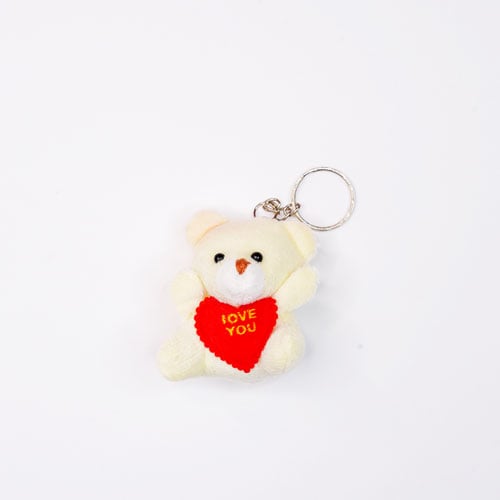 Mini Teddy Bear Key Ring With Kiss & I love You Sound - White