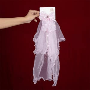 Stoned Bow With Veil Hair Clip - Pink