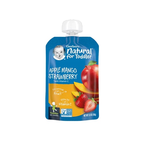 Gerber Natural Apple Mango Strawberry Puree 99g•