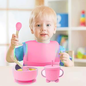 Silicone Feeding Accessories 8pcs Set for Babies - Pink