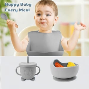 Silicone Feeding Accessories 8pcs Set for Babies - Gray