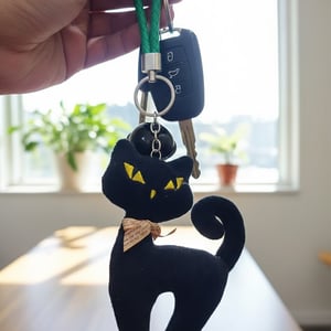 Fancy Cat With Rattle Ball Key Ring - Black