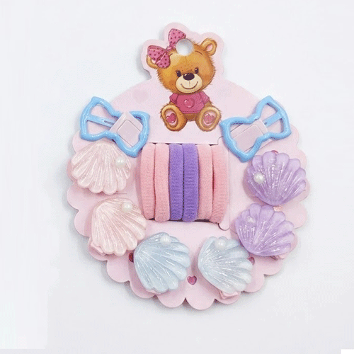 Children Sea Themed Hair Clips And Band Set - Shell