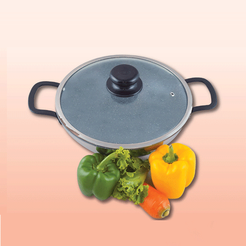 Non Stick 3 Layer Wok With Glass Lid - 24cm •