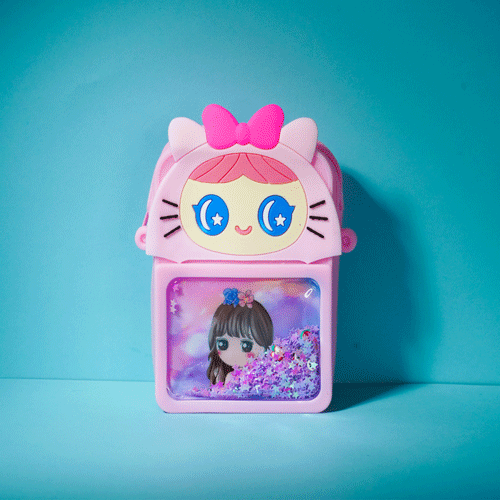 Baby Cartoon Silicon Popit Bag With Stardust - Baby Pink