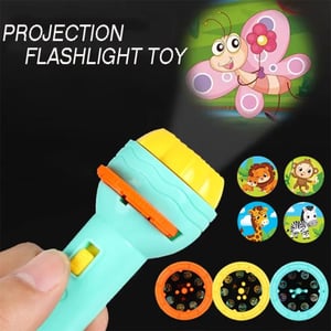 Educational Mini Flashlight Projector With 40 Pattern 5 Slides For Kids - Yellow