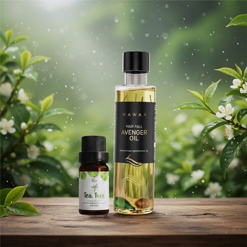 Skin Cafe 100% Natural Essential Oil 10ml - Tea Tree With Hawaa Hair Fall Avenger Oil 100ml Combo