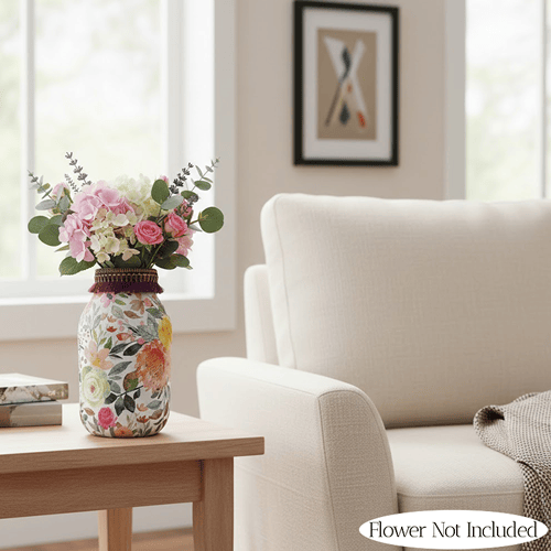 Floral Printed Glass Vase - Multi-Color Rose
