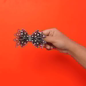 Fancy Bow Tie Shape Lightweight Hair Clip With Stone - Black