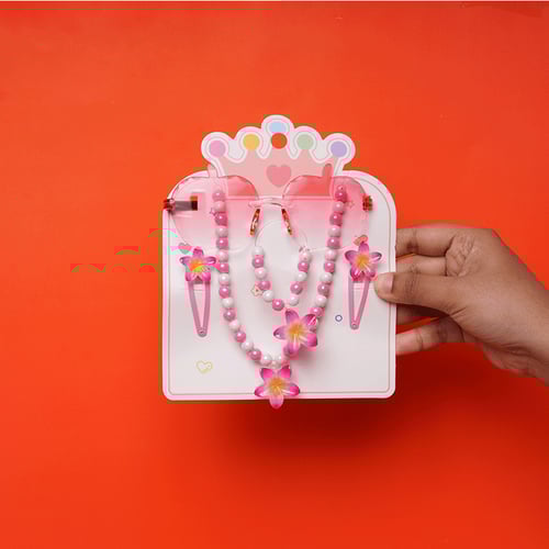 Colorful Apple Shaped Baby Sunglass with Pearl Necklace & 1Pair Hairclip - Pink